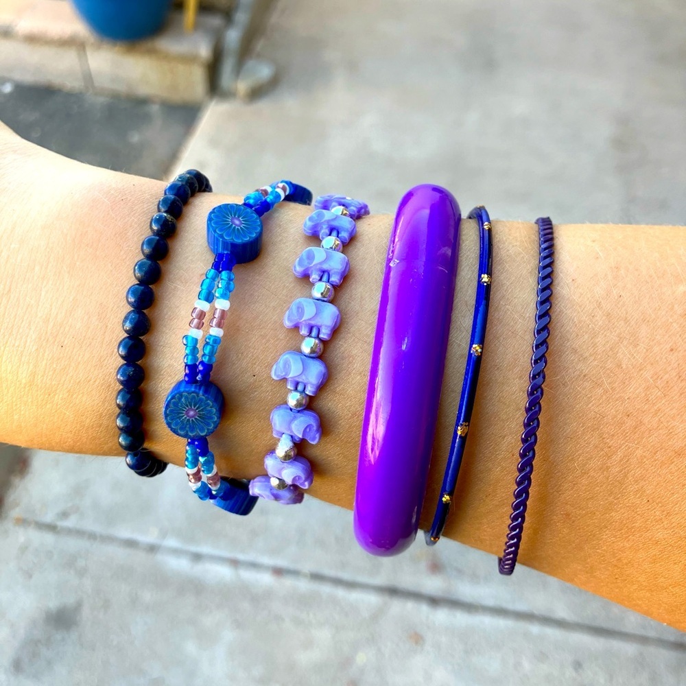Vibrant Purple Elephants Bracelet Stack of 6 - Picture 3 of 5